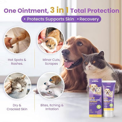 Dog Wound Care Ointment - 3 In 1 Fast Healing Pet skin Gel For Cuts, Itch, Hot Spots & Scrapes- Healing,Soothing,Repair, Infection cream for Dog,Cat & Small animal - with Centella Asiatica & Aloe