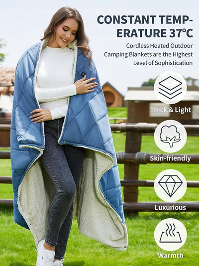 Heated Blanket Battery Operated,12V Cordless heating pad with 15000 battery,Heated Shawl Throw Blanket,Wearable Heated Blanket,Sherpa Lining,3 Heating Set for Car,Camping,Backpacking,Hiking,Travel