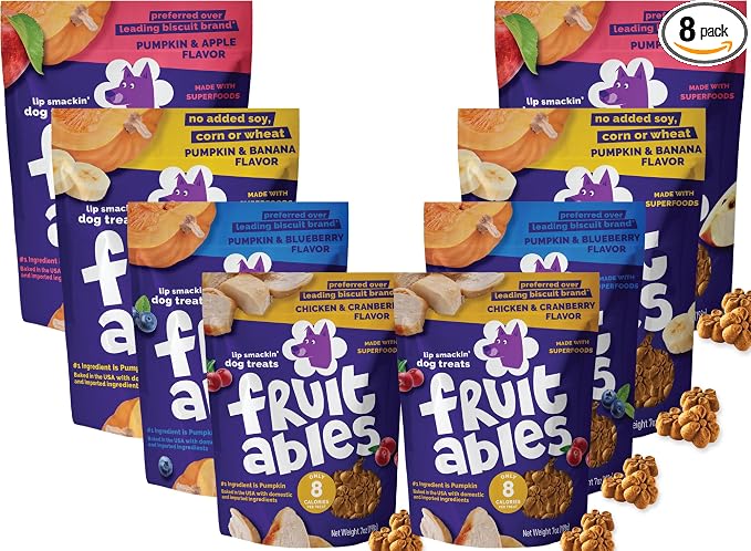 Baked Dog Treats Variety Pack of 8 (Pumpkin & Apple, Banana, Blueberry, Cranberry - 7 oz (8 Pack)