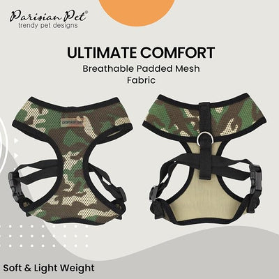 Parisian Pet Camo Dog Harness - Breathable Mesh No Pull Puppy Harness with Leash Ring - Adjustable Harnesses for Dogs - Soft Padded Step-in Pet Vest - Lightweight Dog Vests for Small Sized Dogs