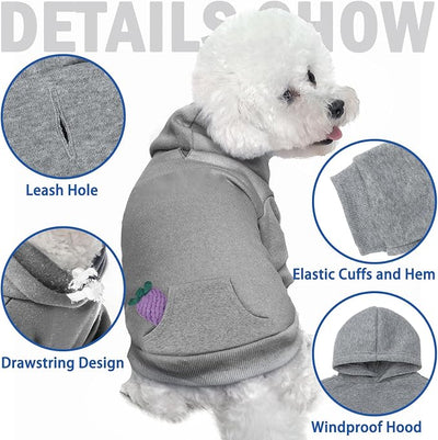 SCENEREAL Dog Hoodie Sweaters for Small Medium Large Size Dogs, Fleece Pet Sweatshirt with Hat and Pocket,Soft Cold Winter All Weather Puppy Clothes for S to XL Sized Dogs,Grey (XS)
