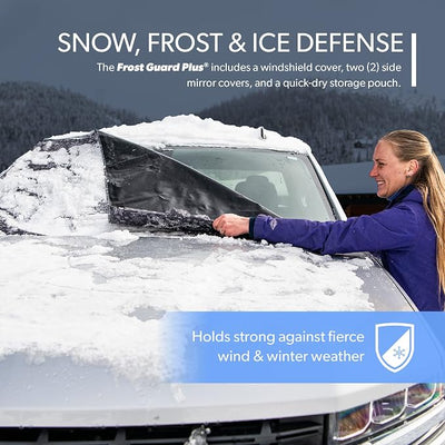 FrostGuard Plus | Winter Windshield Cover for Ice and Snow, Standard Size (Snowflake) - Built-in Security Panels, Wiper Blade Coverage + Mirror Covers - Fits Standard Size Cars, 59 x 41 Inches