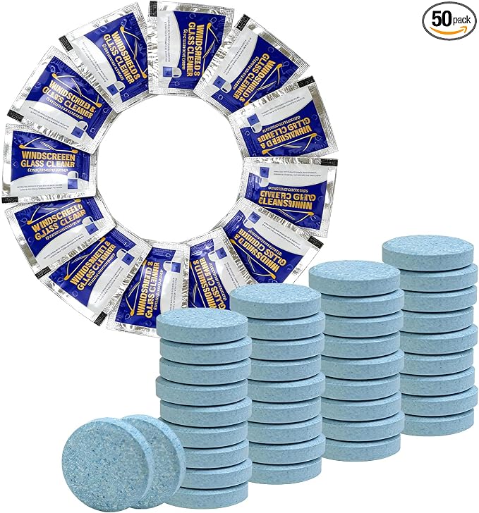 50 PCS Car Windshield Washer Fluid Concentrate Tablets, Windshield Wiper Fluid Concentrated Clean Tablets, Solid Effervescent Tablet Glass Cleaner for Car Truck SUV