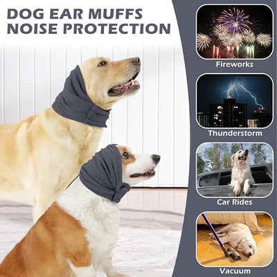 Dog Ear Cover, Comfort Dogs Hoodie for Anxiety, Adjustable Ear Wraps Muffs for Noise Protection, Grey S