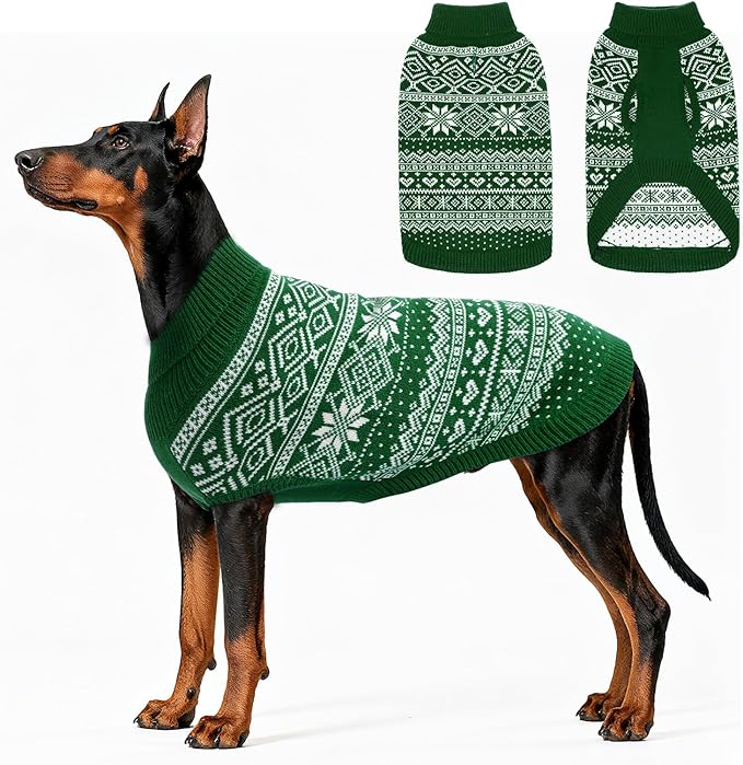 HOMIMP Dog Sweater Argyle - Warm Winter Clothes Puppy Soft Coat, Ugly Dog Sweater for Small Medium and Large Dogs, Pet Clothing Boy Girl, Green 2XL