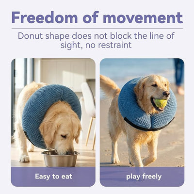 Loflaze Inflatable Dog Cone Collar - Dog Neck Donut Cone Collar Alternative After Surgery - Soft Cone for Large Medium Small Dogs Cats - Alternative Recovery E Collar (Blue, L+)
