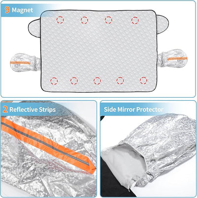 Car Windshield Snow Cover 4-Layer Protection for Snow Ice Frost Sunlight Large Magnetic Car Windshield Cover with Side Mirror Protector for Large Cars SUV Truck Van (63" x 46")