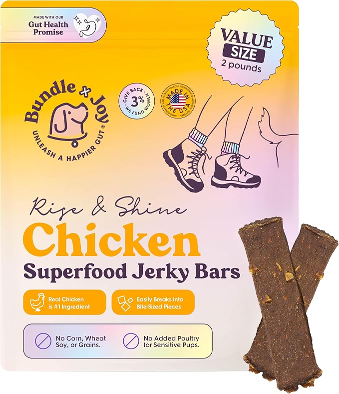 Rise & Shine Dog Treats Chicken Jerky Snack Bars, 2 LB Bag, Puppy and Training Treats, Natural Superfood Grain Free Made with Real Chicken, Superfoods, Corn Free & Soy Free