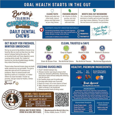 Bernie's Charming Chompers - Daily Dental Chews for Dogs 51-100 Lbs. - 24 Count - Cleans Teeth, Freshens Breath, + Boosts Oral-Gut Microbiome. Easy to Digest, Supports Healthy Digestion Naturally