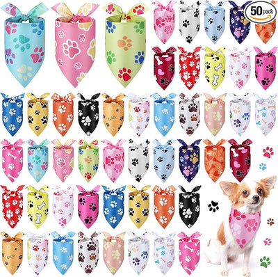 Abbylike 50 Pcs Paw Print Dog Bandanas Bulk Cute Footprint Bandanas for Dogs Triangle Kerchief Bib Scarf for Pets National Dog Day Party Costume Photo Props Accessories Pet Shops (19.7 x 13.8 x 13.8)