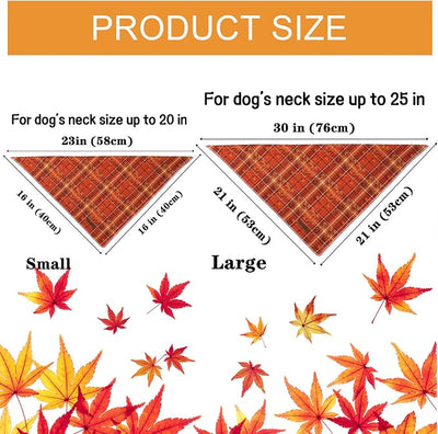 Unique Style Paws Dog Bandanas 1PC Washable Cotton Triangle Dog Scarfs Autumn Plaid with Orange Brown Grid for Small Medium Large Dogs and Cats