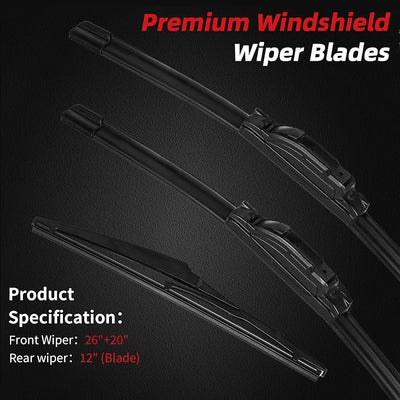 OTUAYAUTO Premium Windshield Wiper Blades - Replacement for Toyota Highlander 08-19, Lexus GX460 11-21, All-Weather Performance, Front and Rear Wiper Blades, U Hook - 26"+20"+12" (Pack of 3)