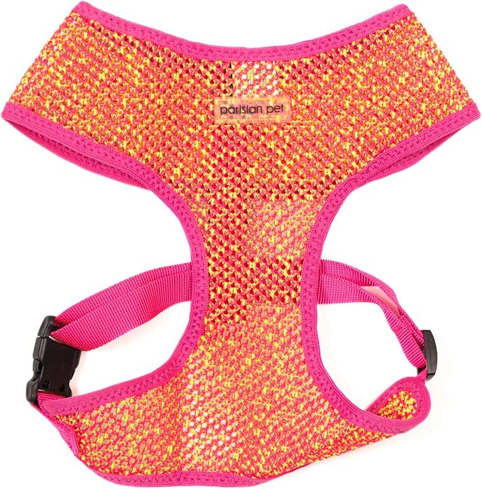 Parisian Pet Girl Dog Harness - Breathable Mesh Pink Yellow No Pull Puppy Harness with Leash Ring - Adjustable Harnesses for Dogs - Soft Step-in Pet Vest - Lightweight Dog Vests for Large Dogs