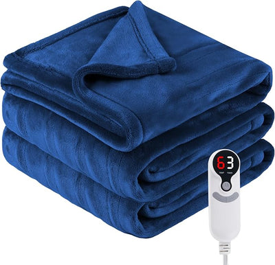 Eydna Electric Heated Blanket Throw Size 50"x60", Fast Heating Throw, Soft Microplush for Sofa & Office, 9 Heating Levels & 1-10 Hours Auto Off, Machine Washable, Gifts for Family-Navy Blue
