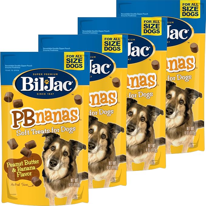 PB-Nanas | The Soft Treat Dogs Can't Stop Begging for | Real Chicken First Ingredient, Peanut Butter & Banana Flavor, Low-Cal Training Rewards for All Breed Sizes | 4 oz (4-Pack)