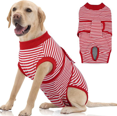 FUAMEY Dog Recovery Suit Male,Dogs Surgery Neuter Suits Puppy Spay Shirts Anti Licking Surgical Suit for Dogs Female Spay, Pet Bodysuit Alternative to Cone Post Surgery Dog Onesie Red Stripes XL