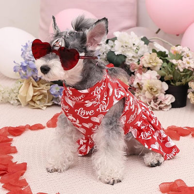 CuteBone Turtleneck Dog Velvet Dress Valentine's Day Puppy Skirt Costume Pet Clothes Cat Apparel with Bow Hair Rope for Small Dogs CVD19XXS