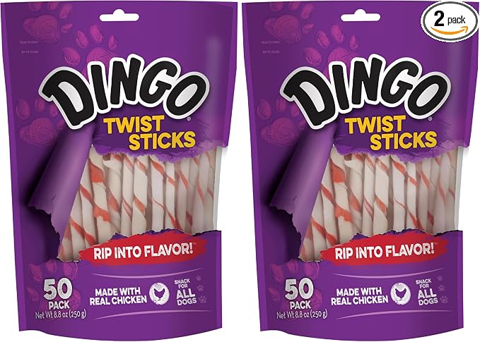 Twist Sticks, Premium Rawhide Treats for Dogs Made with Real Chicken, 50 Count (Pack of 2)