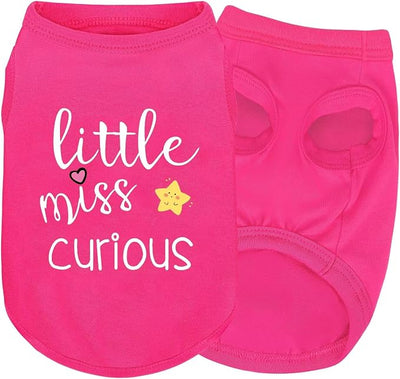 Pink Cotton Dog Shirt with 'Little Miss Curious' Print, Soft & Breathable Pet Apparel for Small to Large Dogs, All-Season Sleeveless Vest, Cute and Comfortable Dog Outfit.Pink Star XS