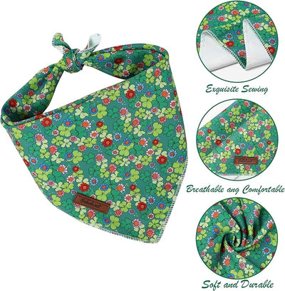 St. Patrick‘s Day Dog Bandana - Green Flower Shamrock Dog Neck Scarf, Soft Pet Bib for Puppy Kitten, Holiday Photo Dogs Cats Prop for Daily Use Parties & Pet Photography S