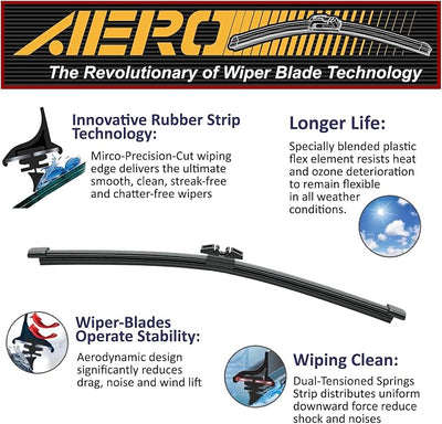 AERO 12" J-Hook Rear Windshield Wiper Blade, All-Season OEM Repplacaemnt, Easy DIY Installation