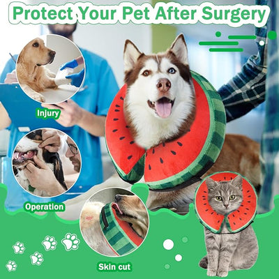 Recovery Donut Collar for Dogs & Cat,Inflatable Dog Collar Alternative After Surgery,Soft Cone for Large Medium Small Pet(Watermelon,Medium+)