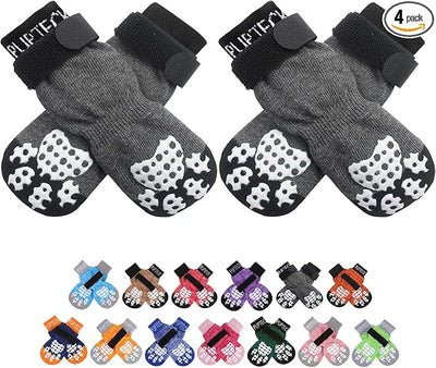 PUPTECK Anti-Slip Dog Socks with Double Sides Grips for Small Medium Large Dogs Hardwood Floors Prevents Licking, Dog Shoes for Hot Pavement Traction Control Paw Protector for Senior Dogs, Grey M