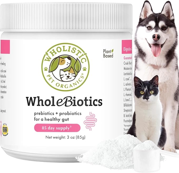 WholeBiotics - Daily Dog Probiotics for Digestive Health Support & Immune Boost - 9 Strains - Prebiotics & Probiotics for Dogs & Cats - Gut Health for Dogs - 3 Oz - 85 Scoops