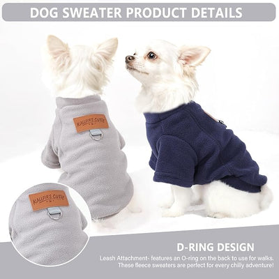 2 Pack Dog Sweaters with Leash Ring Warm Fleece Dogs Sweatshirt for Small Medium Dogs Pet Puppy Coat Apparel Outfits Winter Dog Clothes for Chihuahua, Yorkie, Bulldog, Dachshund Cats L, Grey