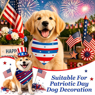 Weewooday 50 Pcs 4th of July Dog Bandanas Bulk for Patriotic 250th Anniversary, Red White Blue Striped Star Triangle Scarf for USA Memorial Small Medium Large(Striped Star, 25.6 x 17.7 x 17.7 Inch)
