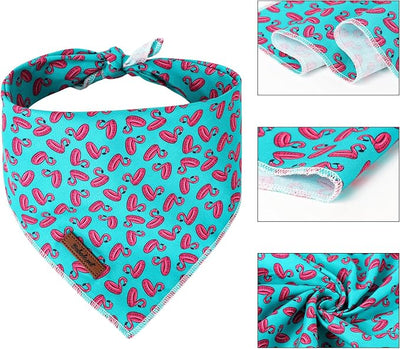 Summer Dog Bandanas Boy Turquoise Flamingo Cotton Washable Comfortable Triangle Dog Scarf Adjustable Pet Bib Kerchief for Small Medium Large Dogs S