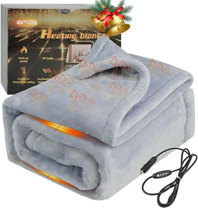 12V Heated Blanket for car,Machine Washable Electric Blanket Heated Travel Blanket Plug in Flannel Heating Throw for Car Truck SUV Van 40x55” with Controller 3 Heating Level