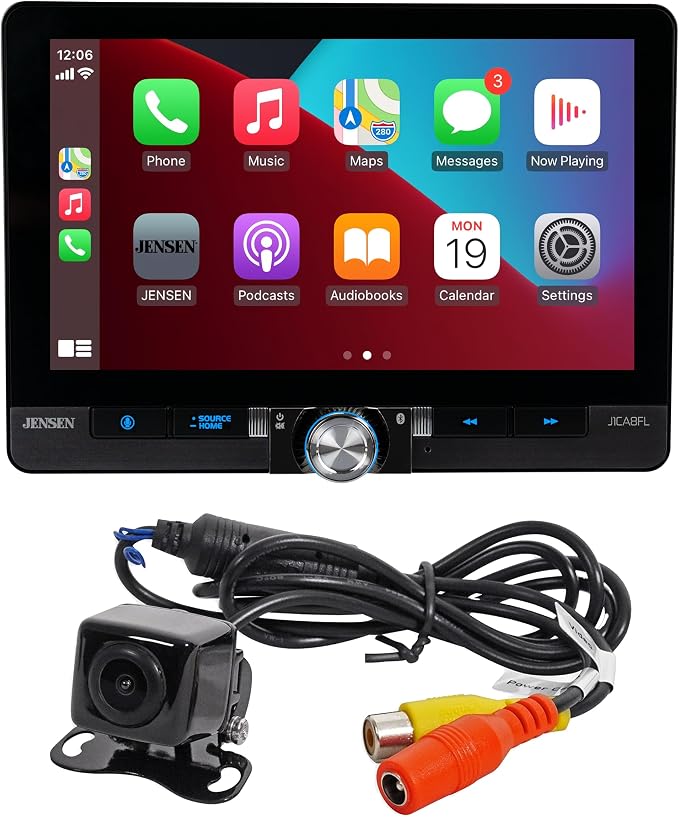 Jensen J1CA8FL-BUC 8" Wireless Apple CarPlay Android Auto with Camera | Backup camera included, fits single or double DIN, wired or wireless Certified Apple CarPlay, Android Auto, Bluetooth, USB