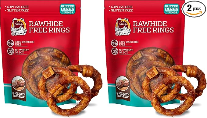 Rawhide Free Beef Rings Dog Chews,Made with Real Beef,Highly Digestible,Gluten Free,7 Count (Pack of 2)