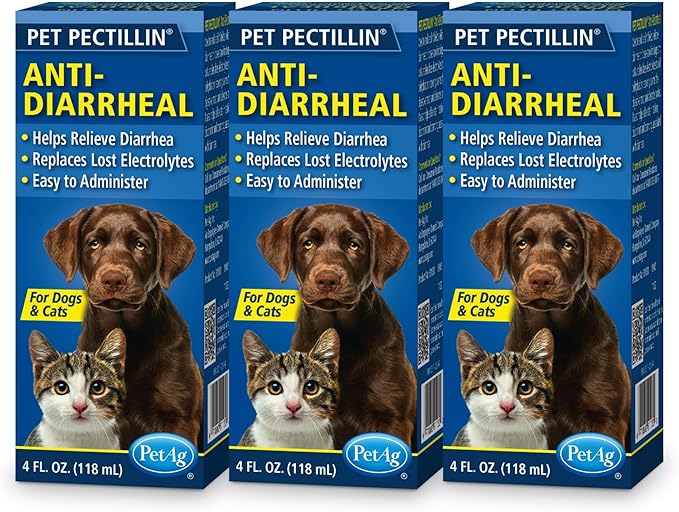 PetAg Pet Pectillin Anti-Diarrheal - 4 oz, Pack of 3 - Helps Relieve Diarrhea or Loose Stool in Dogs and Cats - Replaces Lost Electrolytes - Easy to Administer