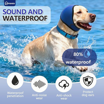 Dog Ear Covers,Dog Ear Muffs Noise Protection,No Flap Ear Wrap for Dogs Hematoma Recovery,Adjustable Calming Hoodie Shower Cap for Grooming,Bathing,Swimming & Anxiety Relief(Grey&Blue,M)