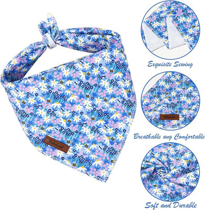 Floral Dog Bandana - Blue Wildflowers Dog Bandana for Puppy Kitten, Cute Small Dogs Neck Scarf Pet Bib, Soft Triangle Scarf Daily Pet Accessory S