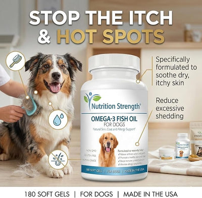 Omega 3 for Dogs - High EPA & DHA Fish Oil Soft Gels - Support for Itchy Skin, Seasonal Allergies, Shedding & Joint Health - Pure Wild Caught Source - 180 Count Value Size