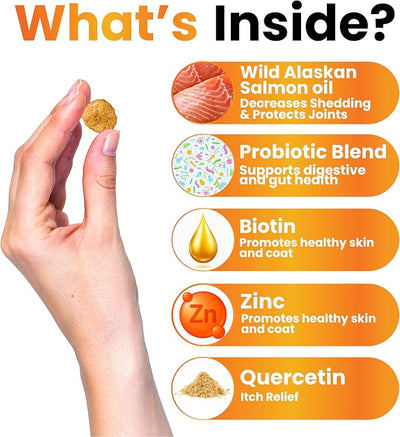 Omega 3 for Dogs - Fish Oil for Dogs Chews - Allergy and Itch Relief - Anti Shedding Supplement - Joint Health - Dry Itchy Skin and Coat Supplement - Salmon Oil - EPA & DHA - Made in USA
