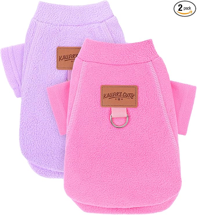 2 Pack Dog Sweaters with Leash Ring Fleece Dog Winter Clothes for Small Medium Dogs Girl Boy Turtleneck Pet Pullover Sweatshirt Puppy Sweaters Cat Apparel Clothing, M, Pink and Purple
