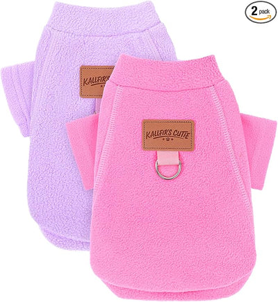 2 Pieces Dog Sweaters with Leash Ring Fall Fleece Dog Clothes for Small Dogs Girl Boy Winter Warm Pet Pullover Sweatshirt Puppy Sweater Outfit Clothing, XS, Pink and Purple