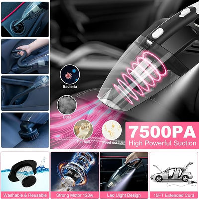 41Pcs Car Cleaning Wash Kit Interior Detailing Cleaner Kit with High Power Handheld Vacuum, Collapsible Bucket, Windshield Tool, Snow Shovel, Tire Brush, Complete Car Care Tools, Pink