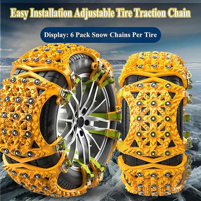 Snow Chains for Car Tires 6 Pack, Emergency Anti Slip Tire Chains for SUV/Trucks/ATV, Adjustable Universal Winter Security Chains for Ice Snow Mud Sand,Easy Installation Antiskid Chain with Gloves Bag