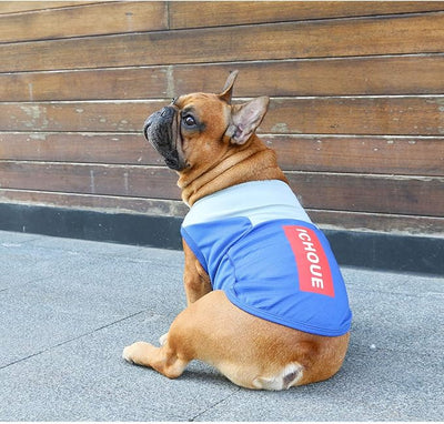 iChoue French Bulldog Summer Cooling Shirt for Dogs UV Sun Protection Vest Sleeveless Stretchy Tank Top English Pug Grey Blue - Small