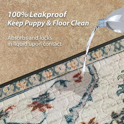 nunubaby Washable Pee Pads for Dogs, Stylish, Non-Slip and Leak-Proof Pee Pads. Reusable Potty Pads for Dogs for Crates and Floors.(Beige/Floral, 36" x72" )