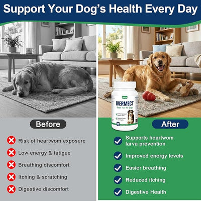lvermect Tablets for Dog, Supports Canine Heart Wellness, Promotes Circulatory Cardiovascular System, Broad Spectrum Digestive Immune Support, Monthly Wellness Formula, Easy-to-Use Tablets 100 Count