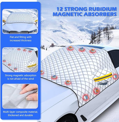 Winter Car Windshield Cover - Thick Magnetic Frost and Snow Protector with Reflective Strip, All-Season Effectively Blocking Sunlight, Ultraviolet Rays, Rain and Snow (3-Layer Thickening)