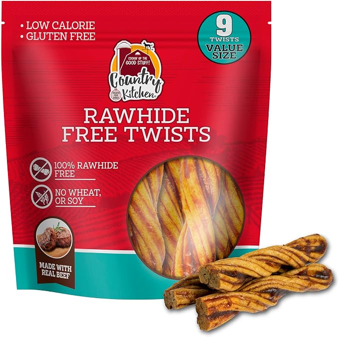 Rawhide Free Beef Twists Dog Chews, Made with Real Beef, Highly Digestible, Gluten Free, 9 Count