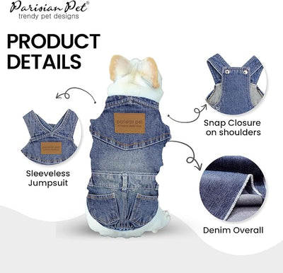 Parisian Pet Dog Overalls - Blue Denim Dog Clothes - Breathable Sling Puppy Jumpsuit - Durable and Trendy Overalls for Dogs - Comfortable Jeans Dog Clothes for Large Dogs - Classy Pet Apparel