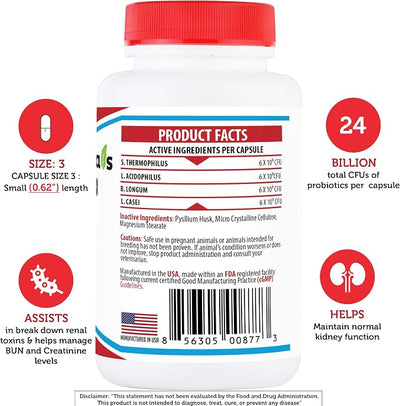 Azovast Plus Kidney Health Supplement for Dogs & Cats -24 Billion CFU- NO Refrigeration Required - Help Support Kidney Function & Manage Renal Toxins - Renal Care Supplement Capsule(U.S.A)(360 Caps)